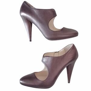 PRADA Rose Brown Leather Heel US Sz 8.5 Metallic Round Toe Mary Jane EU Sz 39.5